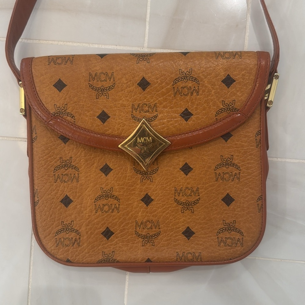 MCM Cognac Brown Monogram Crossbody Bag - Picture 2 of 11